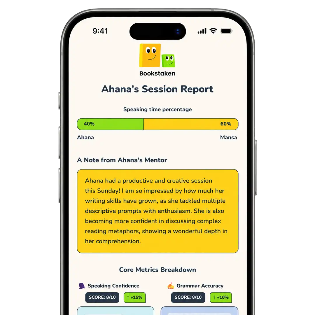 Post-session insights report showing child's progress and session summary