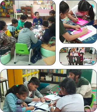 Children and mentors enjoying a reading session
